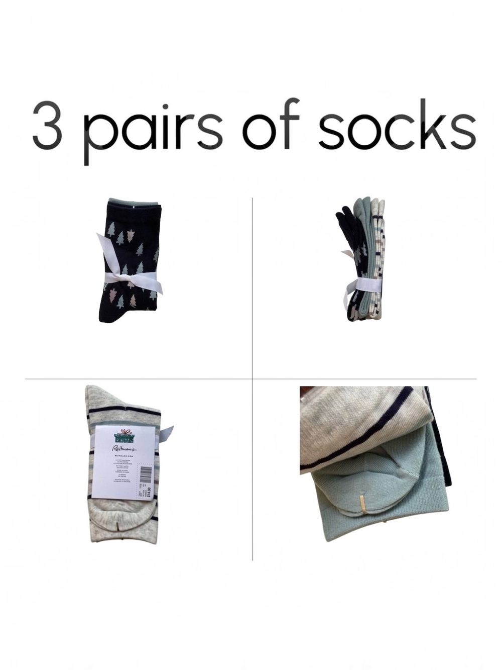Reitmans ladies 3 pieces socks set pine stripped sage navy blue tan ecru white
